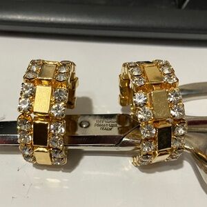 Luxurious Gold and Silver Crystal Hoop Clip-on Earrings
